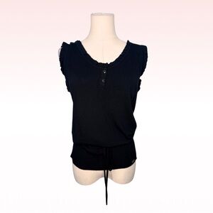 TED BAKER Black Button Ruffle Trim Top (Sz 1)